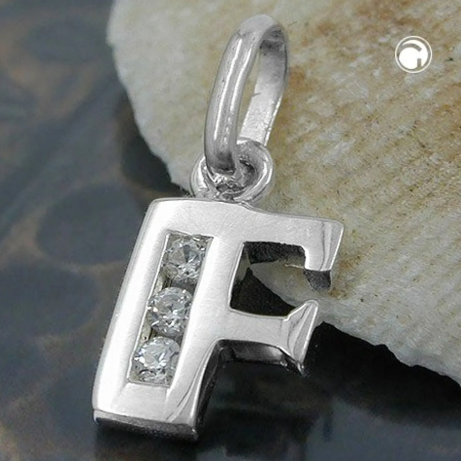 Anhänger 10x7mm Buchstabe F mit Zirkonia aus echtem 925 Silber Damen