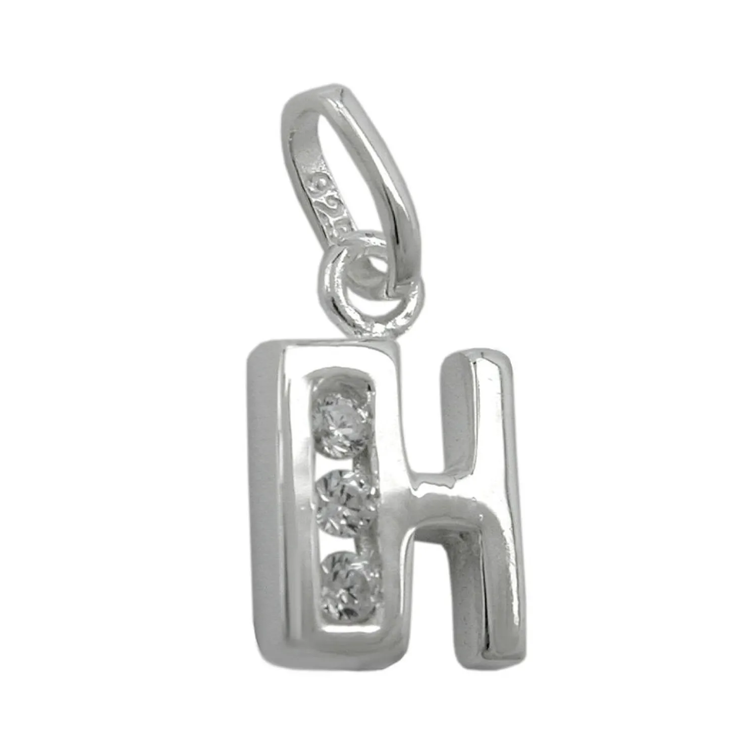 Anhänger 10x7mm Buchstabe H mit Zirkonia aus echtem 925 Silber Damen