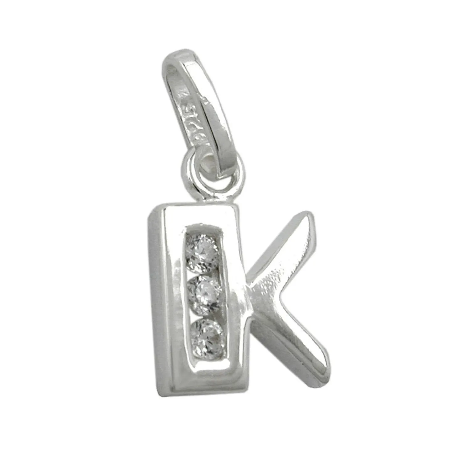 Anhänger 10x7mm Buchstabe K mit Zirkonia aus echtem 925 Silber Damen