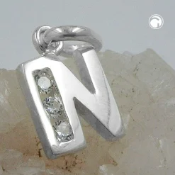 Anhänger 10x7mm Buchstabe N mit Zirkonia aus echtem 925 Silber Damen