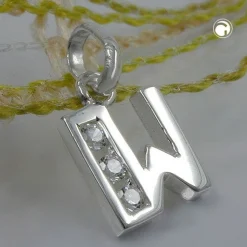 Anhänger 10x7mm Buchstabe W mit Zirkonia aus echtem 925 Silber Damen