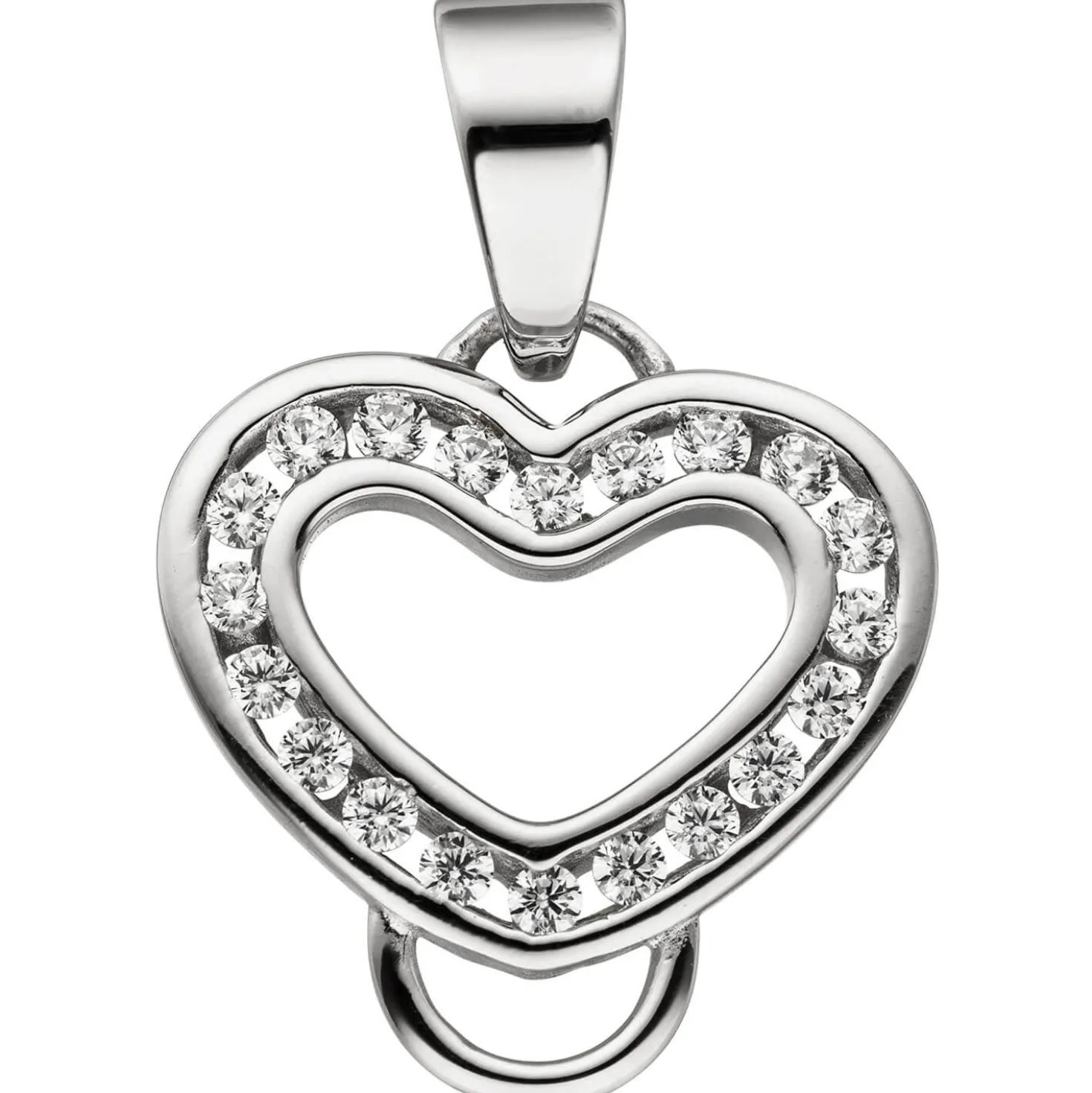 Anhänger 17,6x18,9mm Charms Charm Einhänger Herz mit Zirkonia 925 Silber Damen