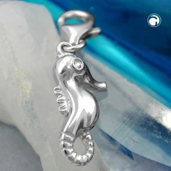 Anhänger 16x8mm Charm Seepferdchen Auge mit Zirkonia 925 Silber Damen