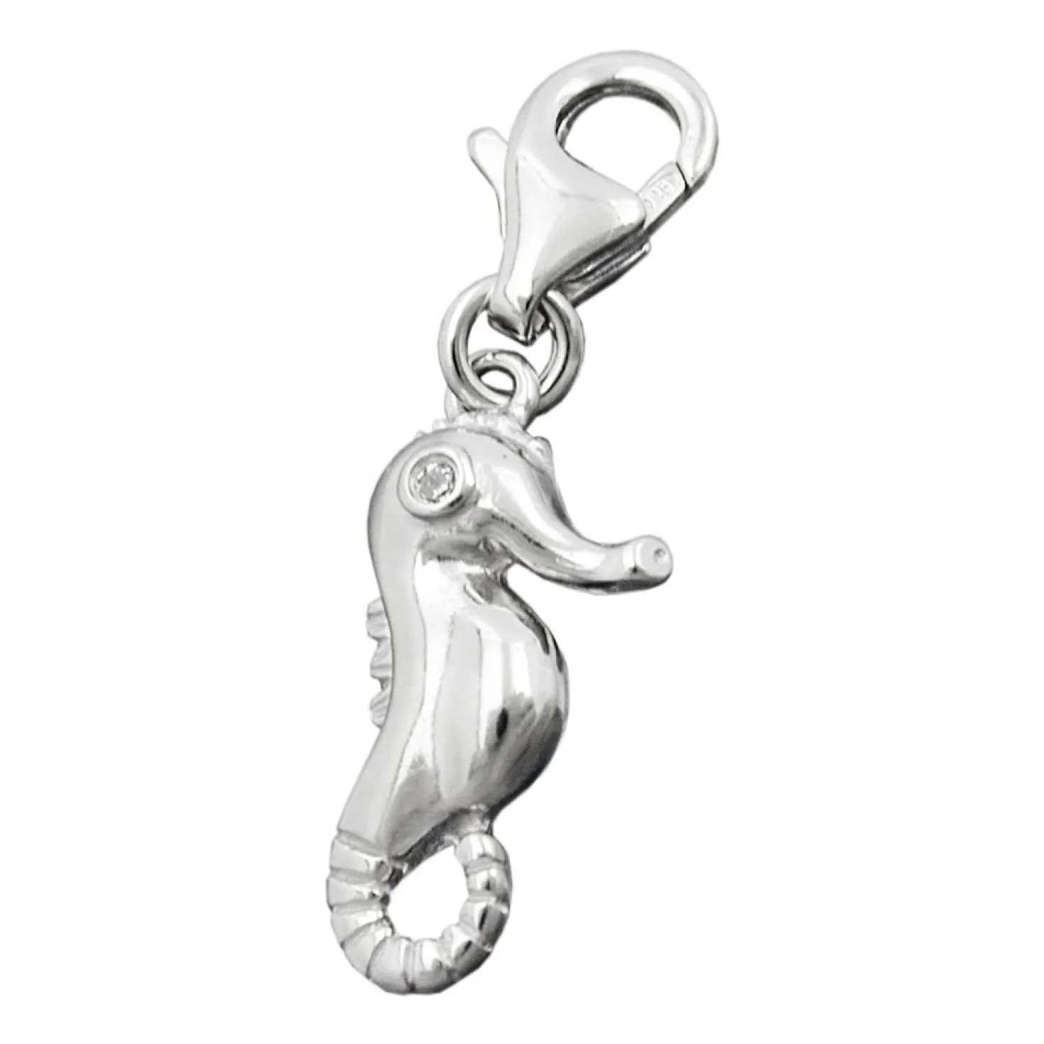 Anhänger 16x8mm Charm Seepferdchen Auge mit Zirkonia 925 Silber Damen