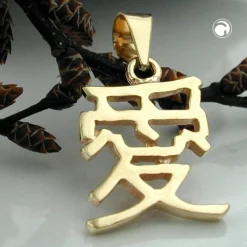 Anhänger 13x11mm chinesisch Liebe Love 9Kt Echt Gelbgold Halsschmuck Unisex