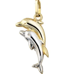 Anhänger 8,5x18,7mm Delfine Delfin 333 Gold Gelbgold rhodiniert bicolor Damen