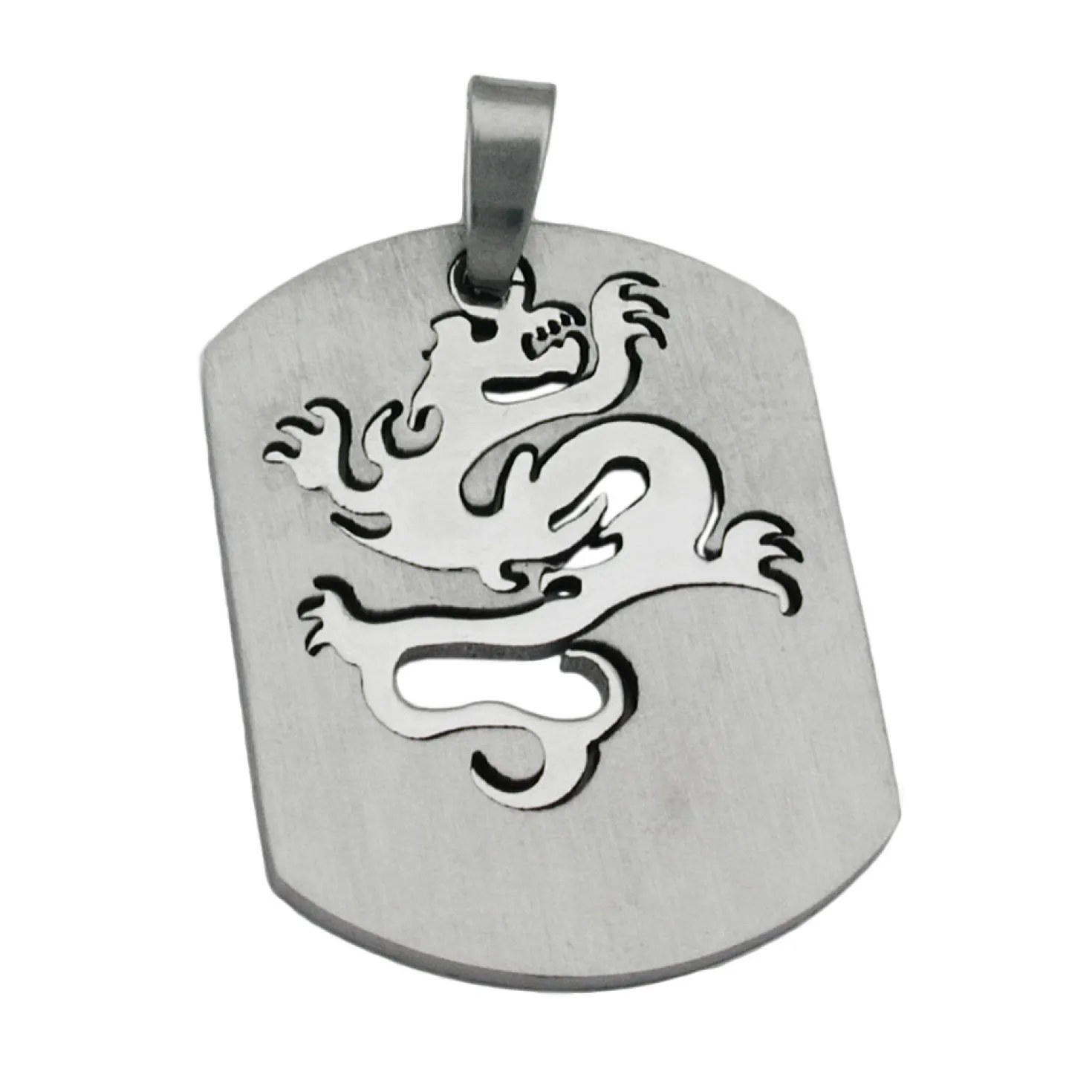 Anhänger 37x28mm Drache glänzend in einer matt gebürsteten Platte Edelstahl
