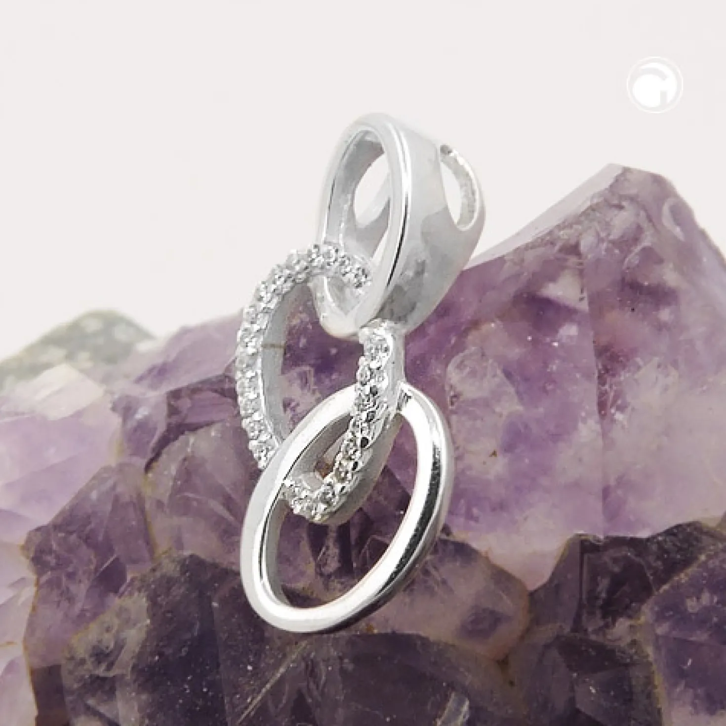 Anhänger 21x10mm drei Ellipsen mit weißen Zirkonia 925 Silber Halsschmuck