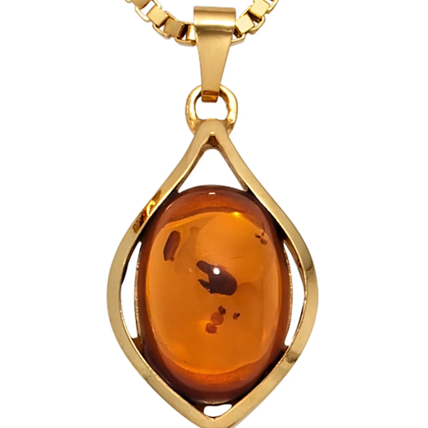 Anhänger 13,6x22,7mm echter Bernstein orange-braun 375 Gold Gelbgold Halsschmuck
