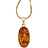 Anhänger 10,4x20,6mm echter Bernstein orange-braun oval mit 375 Gold Gelbgold