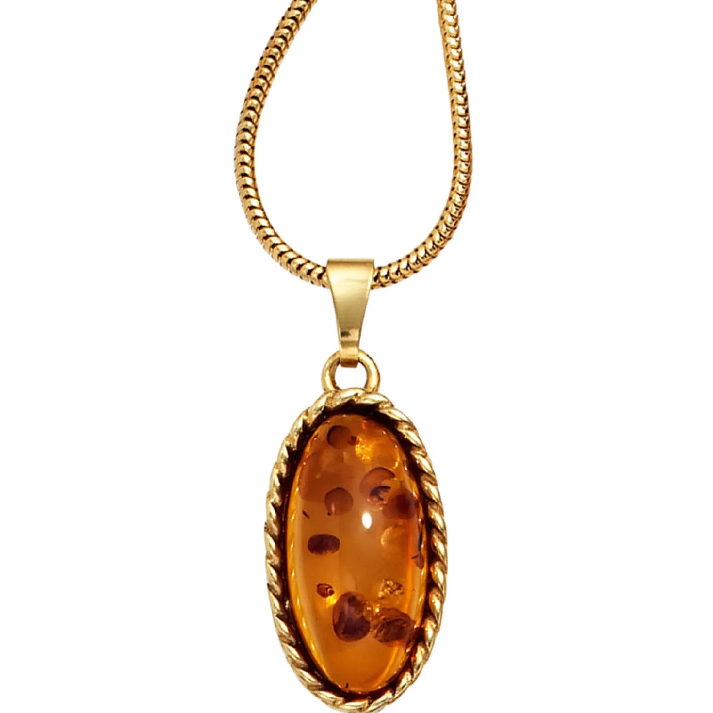 Anhänger 10,4x20,6mm echter Bernstein orange-braun oval mit 375 Gold Gelbgold