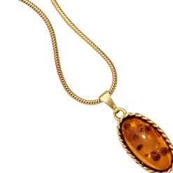 Anhänger 10,4x20,6mm echter Bernstein orange-braun oval mit 375 Gold Gelbgold