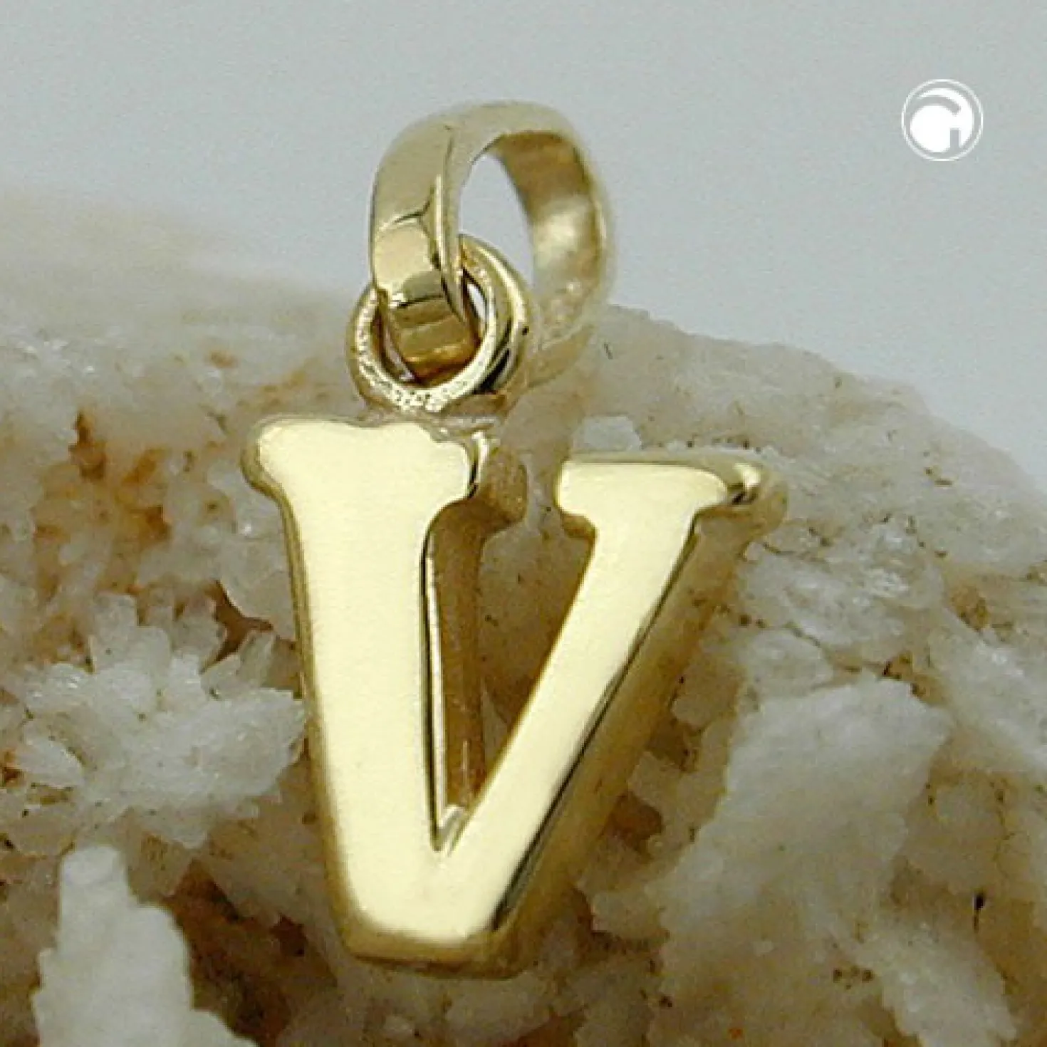 Anhänger 8x6mm Einhänger V Goldbuchstabe Buchstabe aus 375 Gold Gelbgold
