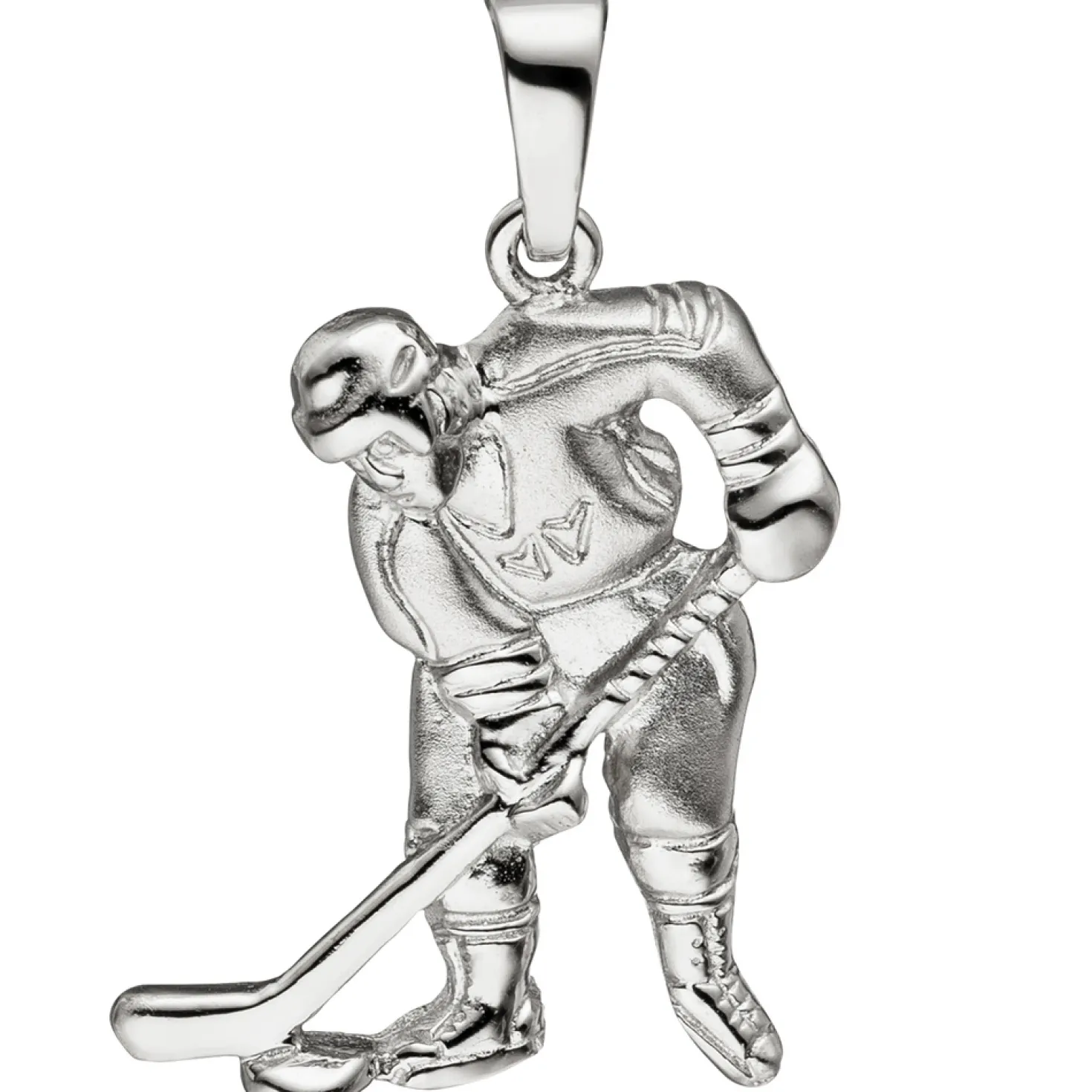 Anhänger 15,6x21,1mm Eishockey Spieler mit Puck aus 925 Silber matt-glänzend