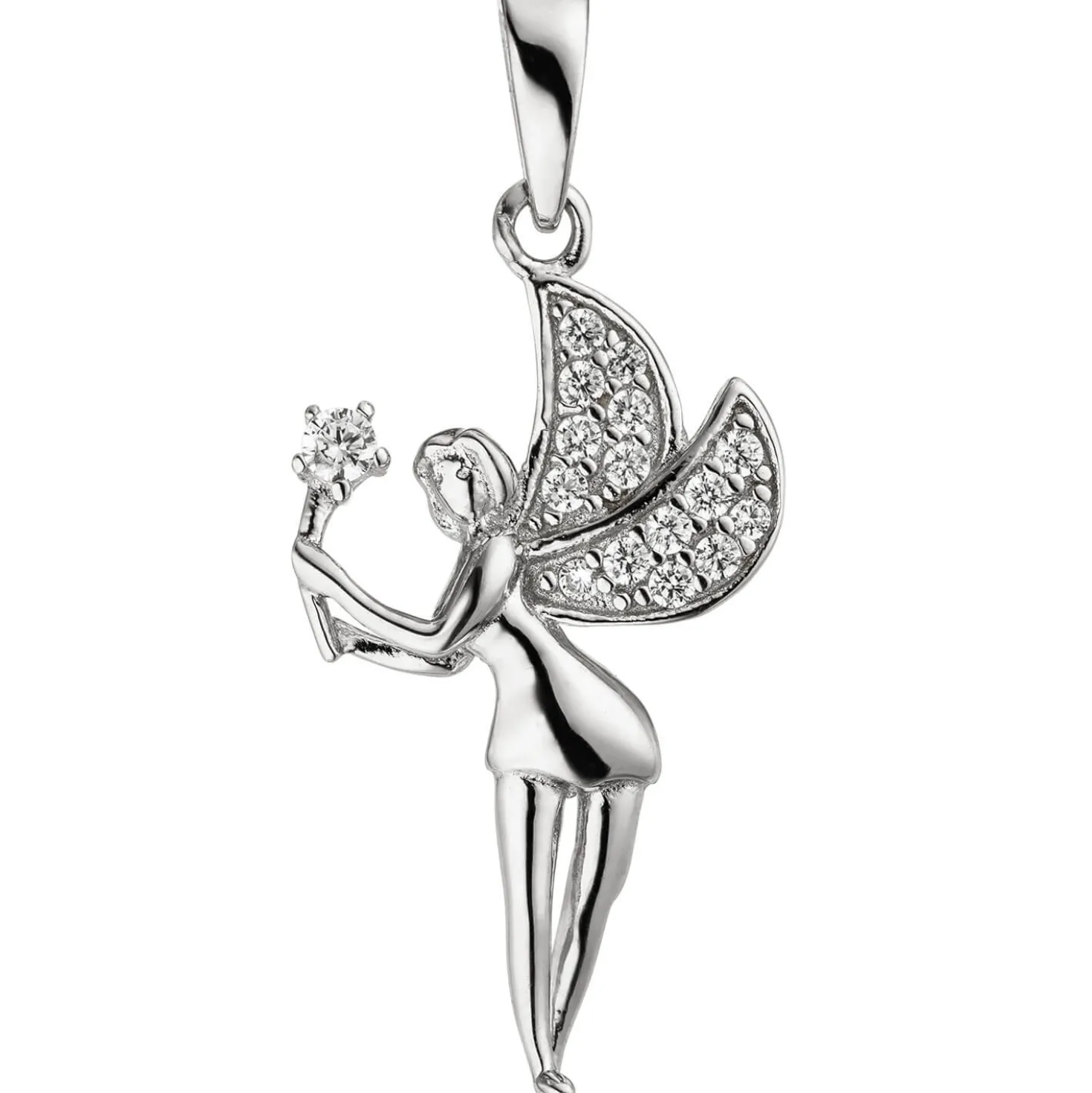 Anhänger 13x24,5mm Elfe mit Zauberstab weiße Zirkonia 925 Silber rhodiniert