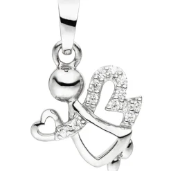 Anhänger 11,1x14,3mm Engel mit Herz aus 925 Silber mit 12 weißen Zirkonia