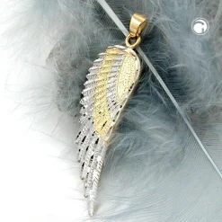 Anhänger 40x12mm Engelsflügel bicolor 375 Gelbgold Damen Goldanhänger