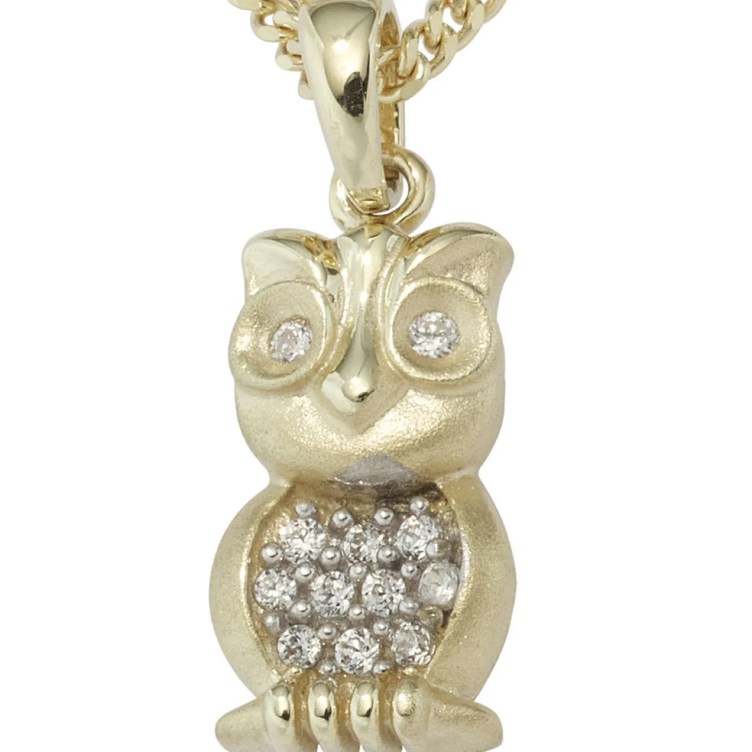 Anhänger 7x14,6mm Eule mit weißen Zirkonia 333 Gold Gelbgold Goldanhänger