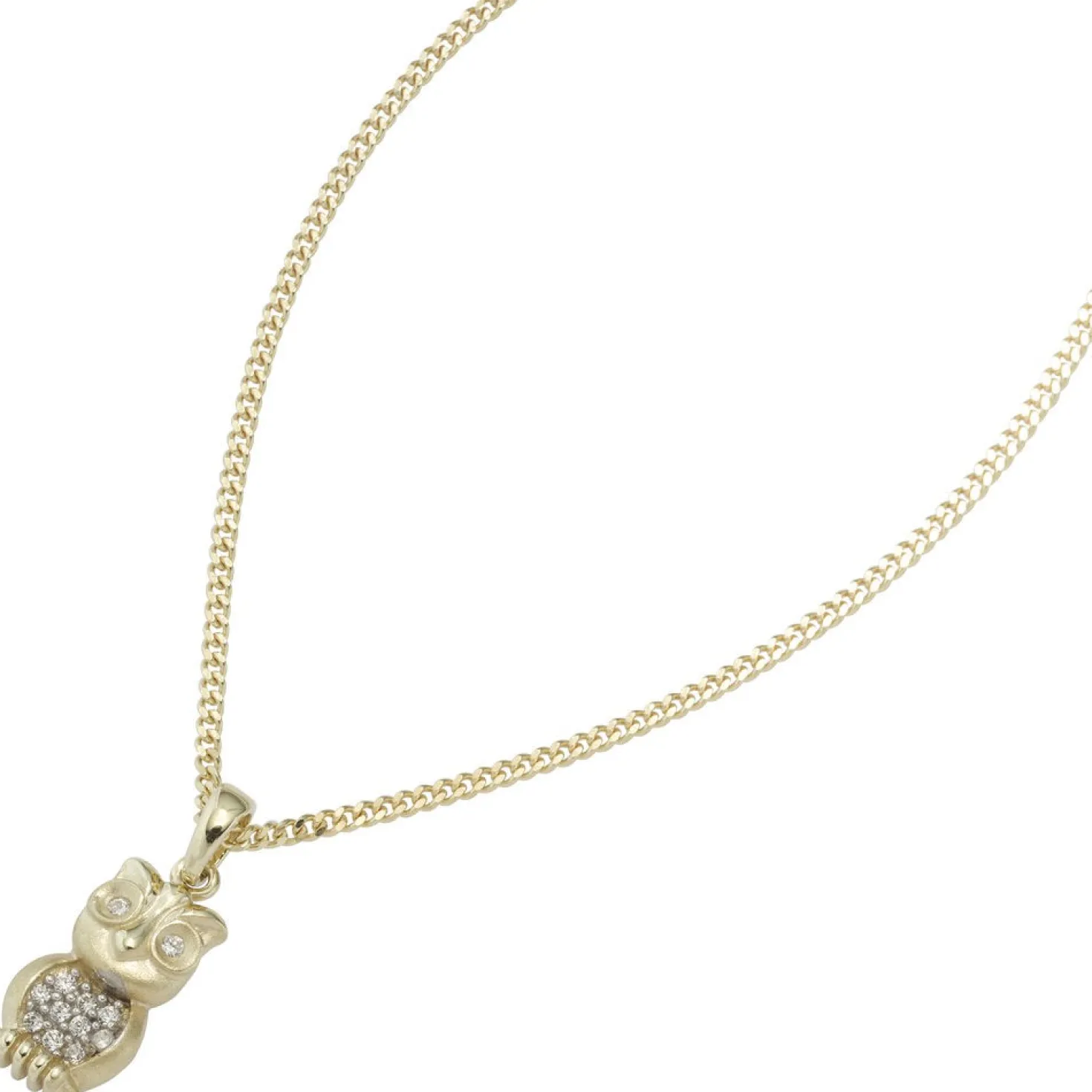Anhänger 7x14,6mm Eule mit weißen Zirkonia 333 Gold Gelbgold Goldanhänger