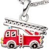 Anhänger 13,6x11,1mm Feuerwehrauto rot Feuerwehr Leiterwagen 925 Silber Kinder