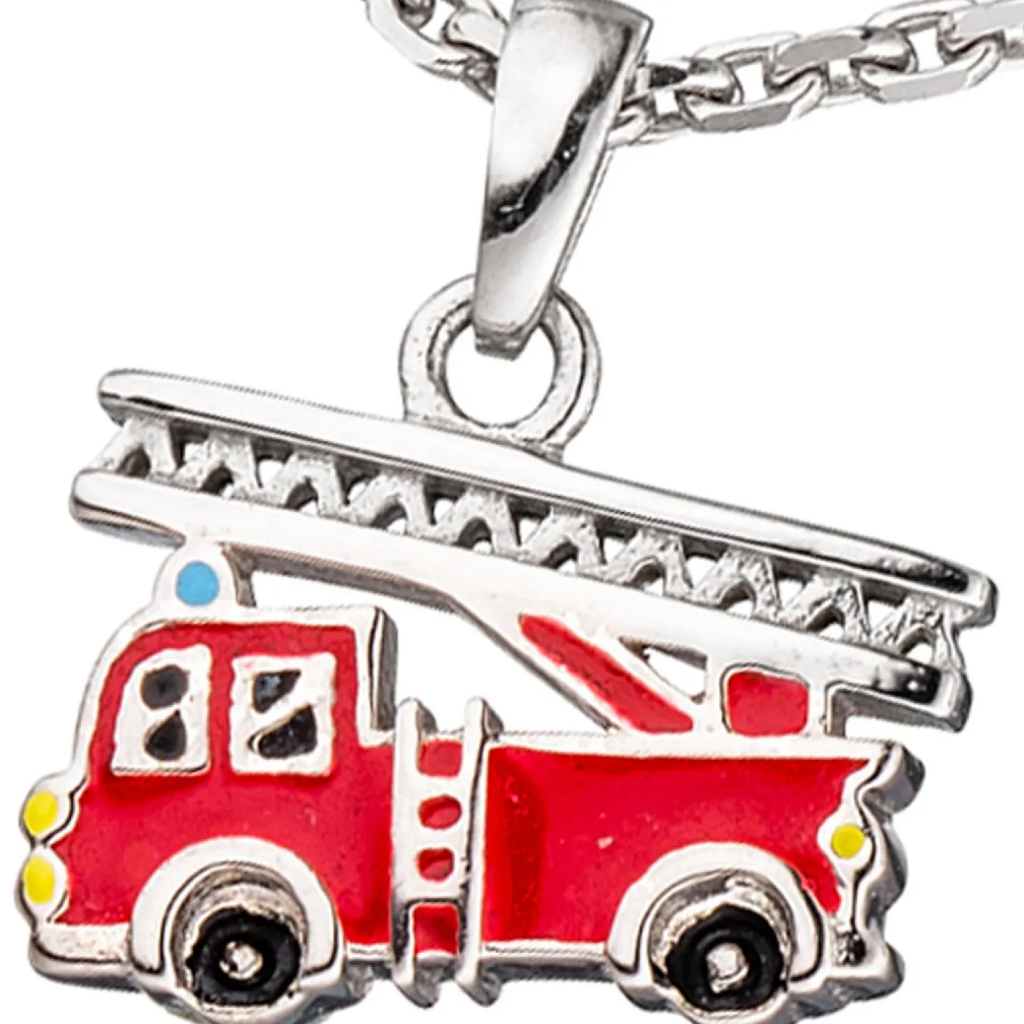 Anhänger 13,6x11,1mm Feuerwehrauto rot Feuerwehr Leiterwagen 925 Silber Kinder