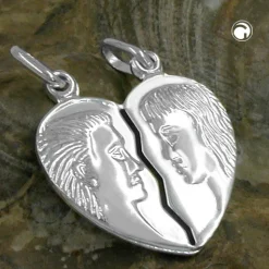 Anhänger 22x20mm Freundschaftsanhänger Doppelanhänger Herz 925 Silber Unisex