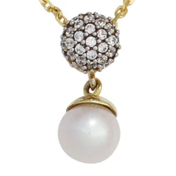 Anhänger 6,8x16,7mm 333 Gelbgold mit Süßwasser Zuchtperle creme-weiß & Zirkonia