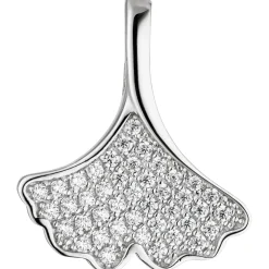 Anhänger 15,6x18,4mm Ginko Ginkgo Blatt mit weißen Zirkonia 925 Silber