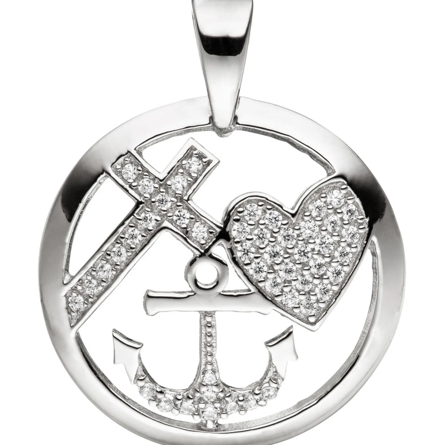 Anhänger 20,1x25,6mm Glaube Liebe Hoffnung im Kreis 925 Silber mit Zirkonia