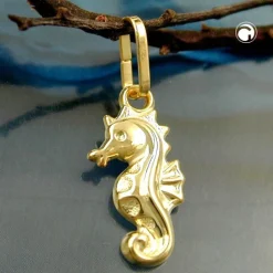 Anhänger 14x7mm Goldanhänger Seepferdchen Seepferd aus 375 Gold Gelbgold Damen