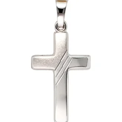 Anhänger 12x20,6mm Goldkreuz Kreuz mit Streifen 333 Gold Weißgold teilmattiert
