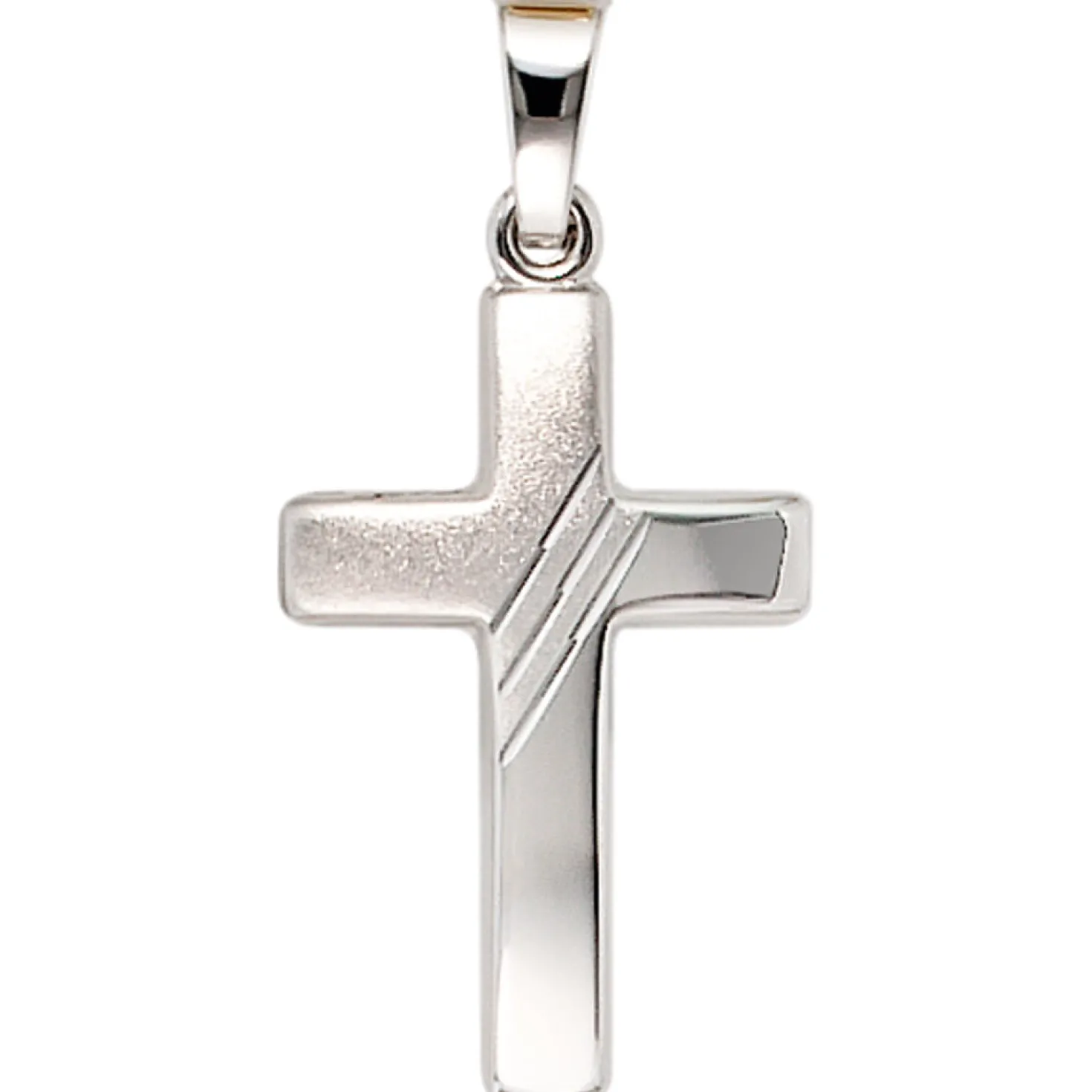 Anhänger 12x20,6mm Goldkreuz Kreuz mit Streifen 333 Gold Weißgold teilmattiert