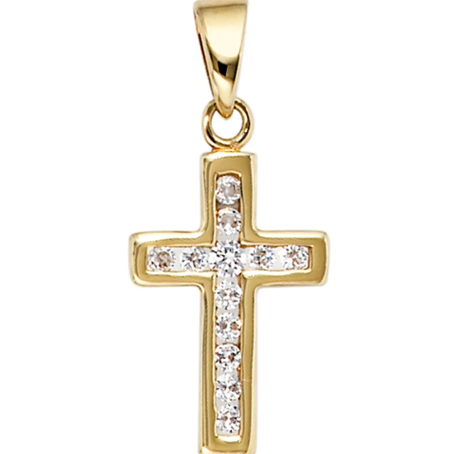 Anhänger 10,6x19mm Goldkreuz Kreuz mit 12 Zirkonia 333 Gold Gelbgold Halsschmuck