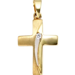 Anhänger 11,6x18,5mm Goldkreuz Kreuz mit Zirkonia 333 Gold Gelbgold teilmattiert