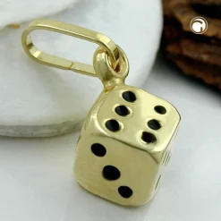 Anhänger 5x5mm Goldwürfel Würfel Spielwürfel aus 375 Gold Gelbgold glänzend