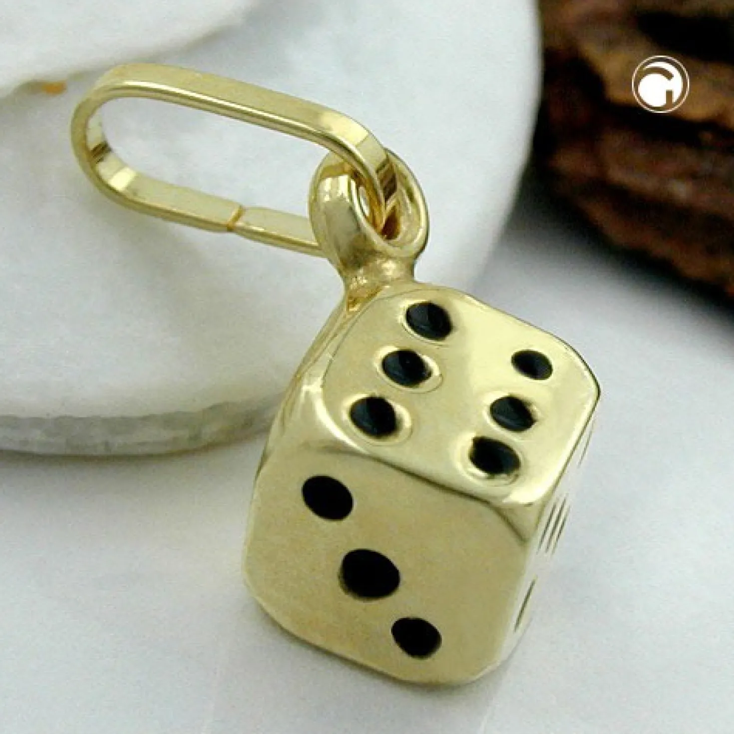 Anhänger 5x5mm Goldwürfel Würfel Spielwürfel aus 375 Gold Gelbgold glänzend