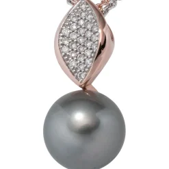 Anhänger 10x21,8mm graue Tahiti Perle & 27 Diamanten 0.11Ct W/SI 585 Rotgold