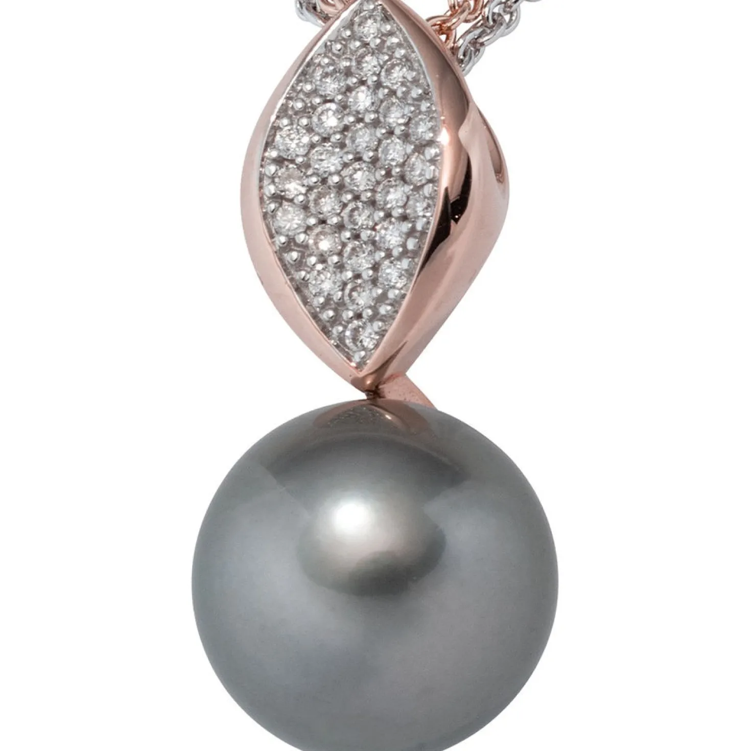 Anhänger 10x21,8mm graue Tahiti Perle & 27 Diamanten 0.11Ct W/SI 585 Rotgold