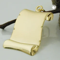 Anhänger 22x17mm Gravurplatte Dokumentenrolle 375 Gold Gelbgold matt-glänzend