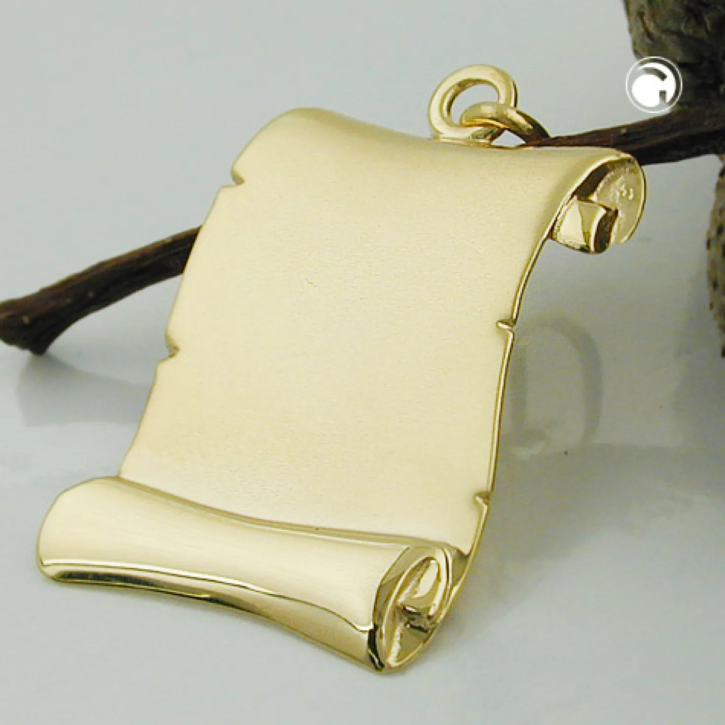 Anhänger 22x17mm Gravurplatte Dokumentenrolle 375 Gold Gelbgold matt-glänzend