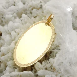 Anhänger 19x13mm Gravurplatte oval mit Rand 9Kt 375 Gold Gelbgold glänzend