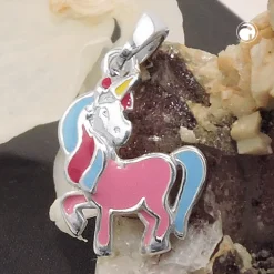 Anhänger 14x11mm Halsschmuck für Kinder Einhorn mit farbigen Einlagen 925 Silber