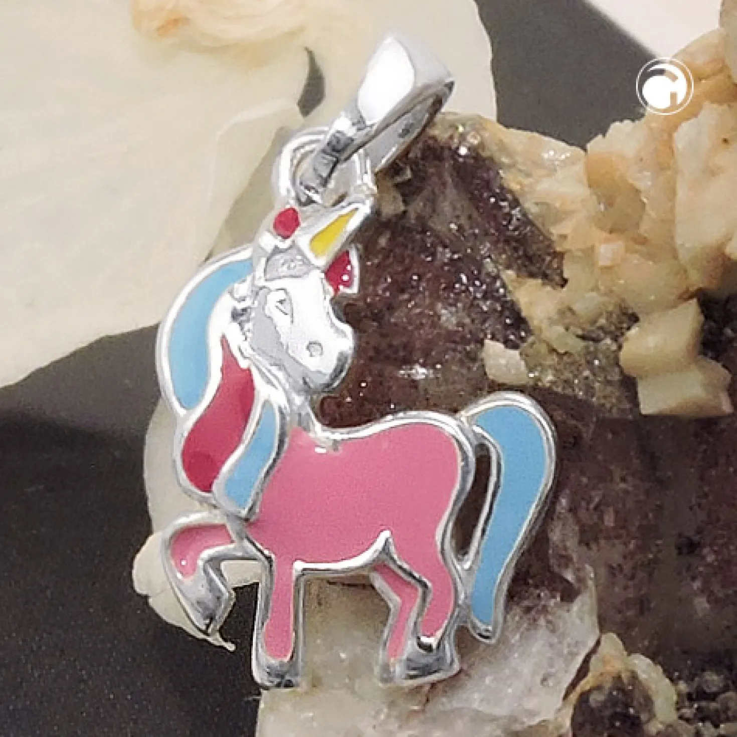Anhänger 14x11mm Halsschmuck für Kinder Einhorn mit farbigen Einlagen 925 Silber