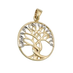 Anhänger 17x16mm Halsschmuck Lebensbaum mit weißen Blättern 375 Gold Gelbgold