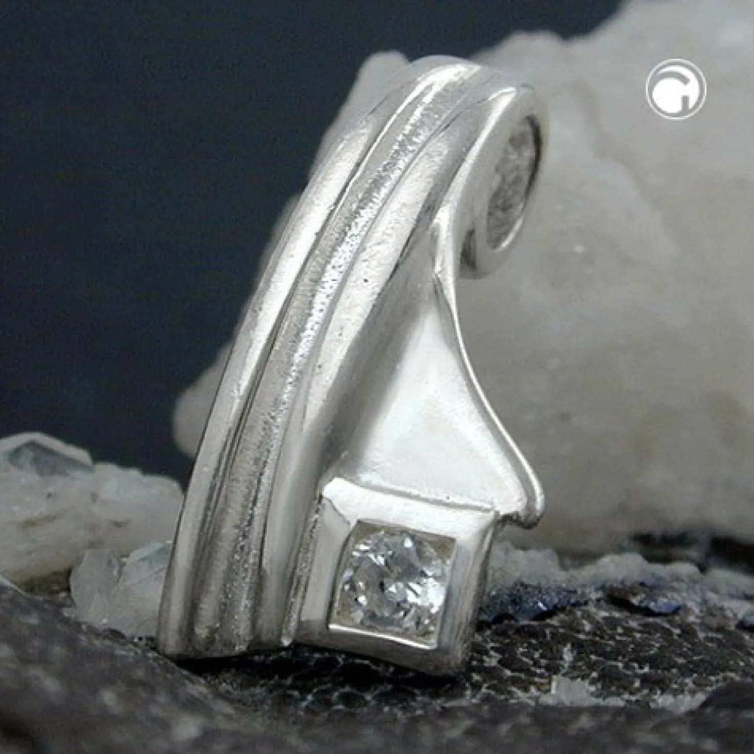 Anhänger 16x7mm Halsschmuck mit quadratischem Zirkonia am Rand 925 Silber Damen