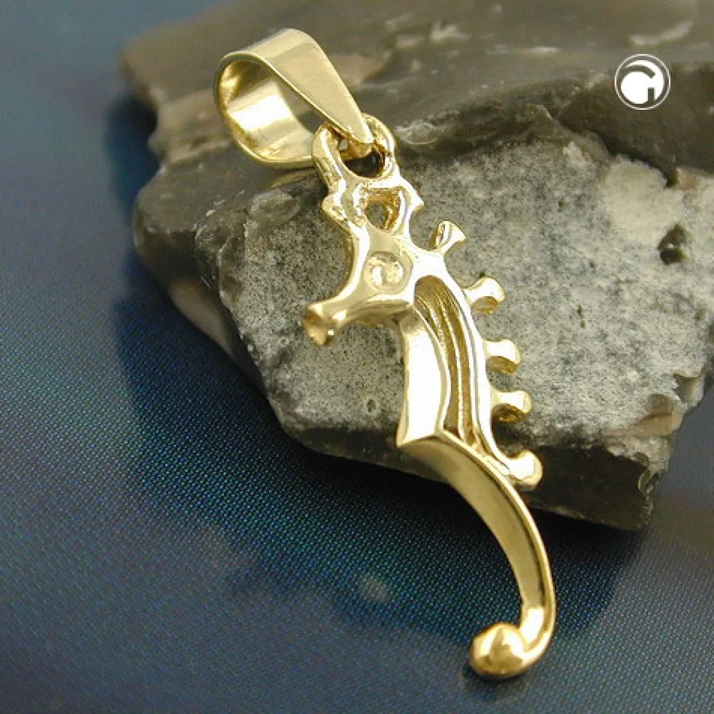 Anhänger 22x7mm Halsschmuck Seepferdchen glänzend 375 Gold Gelbgold