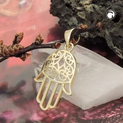 Anhänger 16x12mm Hand Schutzsymbol mit Ornament 375 Gold Gelbgold Halsschmuck