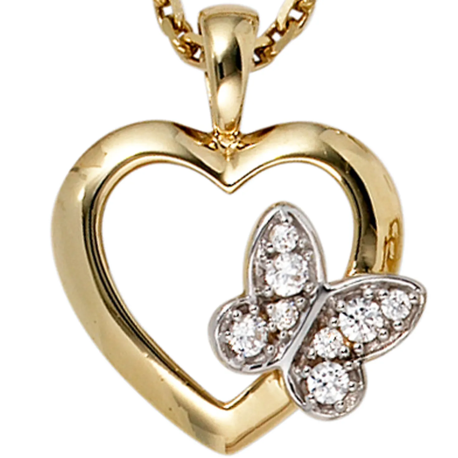 Anhänger 15,8x19,2mm Herzanhänger Herz mit Schmetterling 8 Zirkonia 333 Gelbgold