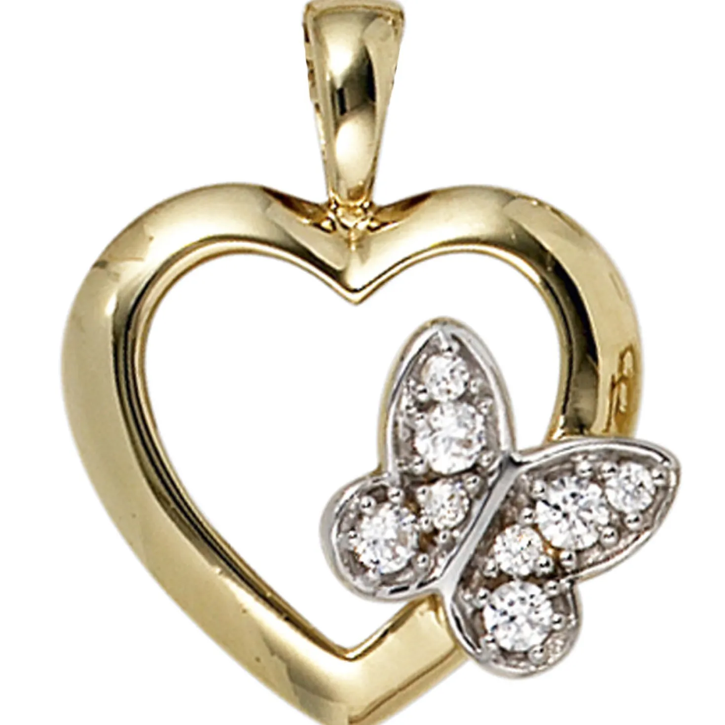 Anhänger 15,8x19,2mm Herzanhänger Herz mit Schmetterling 8 Zirkonia 333 Gelbgold