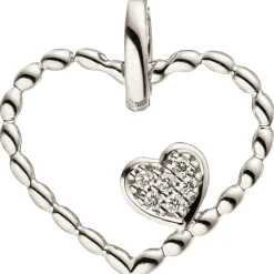 Anhänger 14,9x15,4mm Herzen Herz Doppelherz 6 Diamanten 0.03Ct W/SI 585 Weißgold